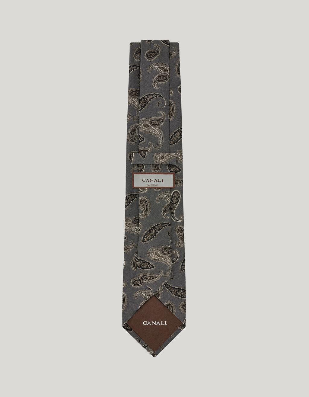 Beige pure silk jacquard tie with paisley motif