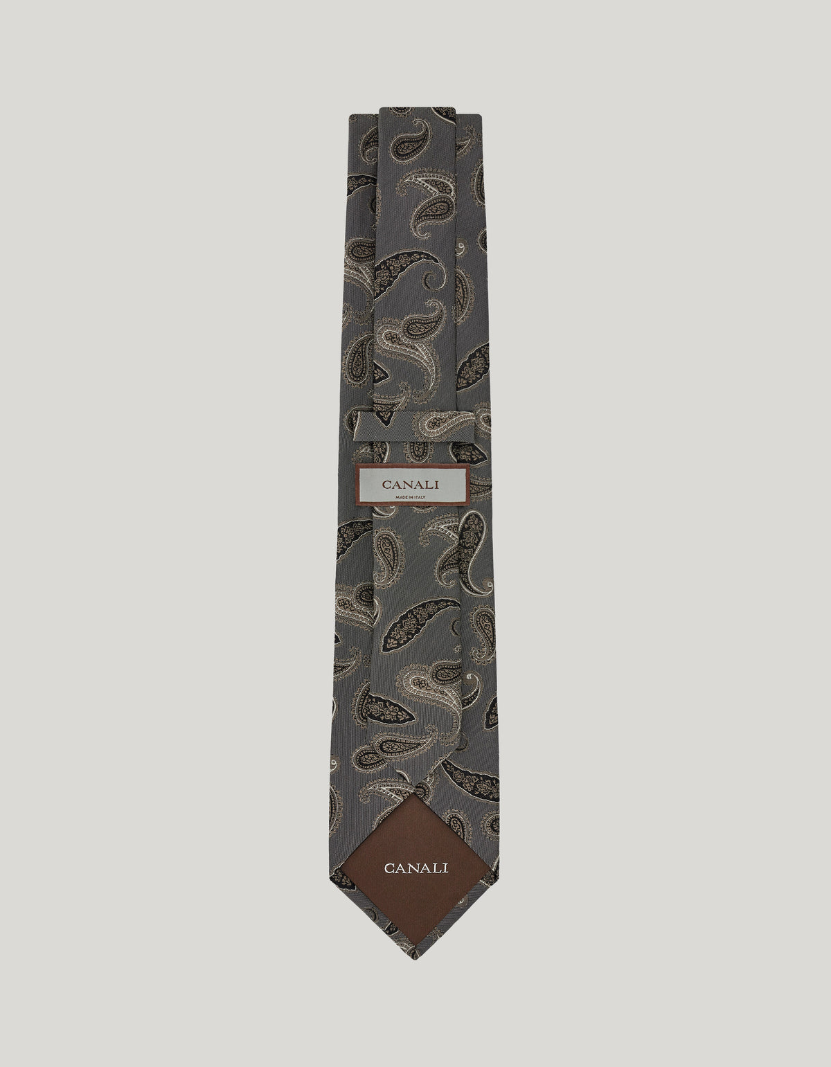 Beige pure silk jacquard tie with paisley motif