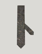 Beige pure silk jacquard tie with paisley motif