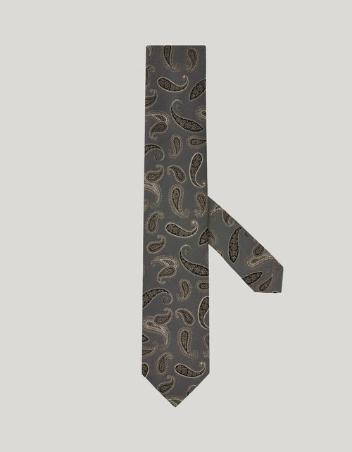 Beige pure silk jacquard tie with paisley motif