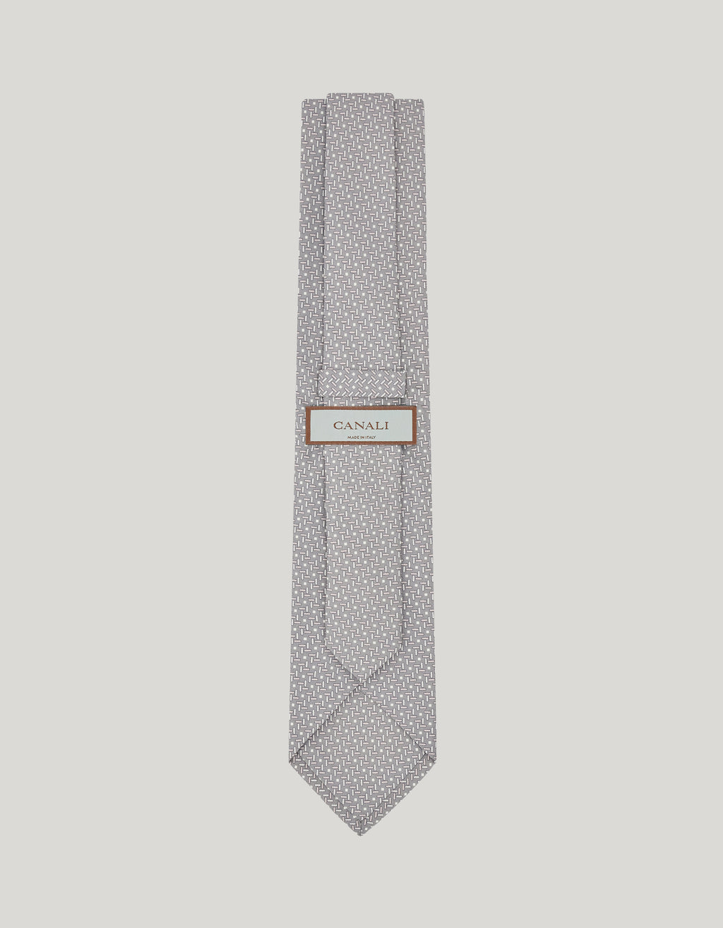 Gray pure silk tie printed with geometric motif