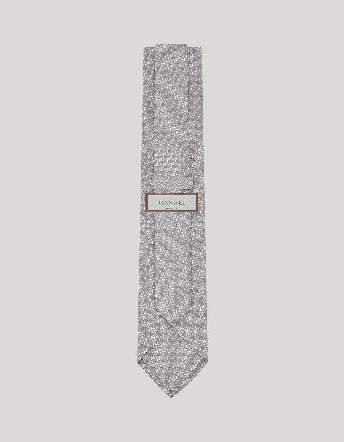 Gray pure silk tie printed with geometric motif