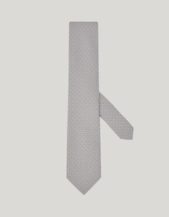 Gray pure silk tie printed with geometric motif