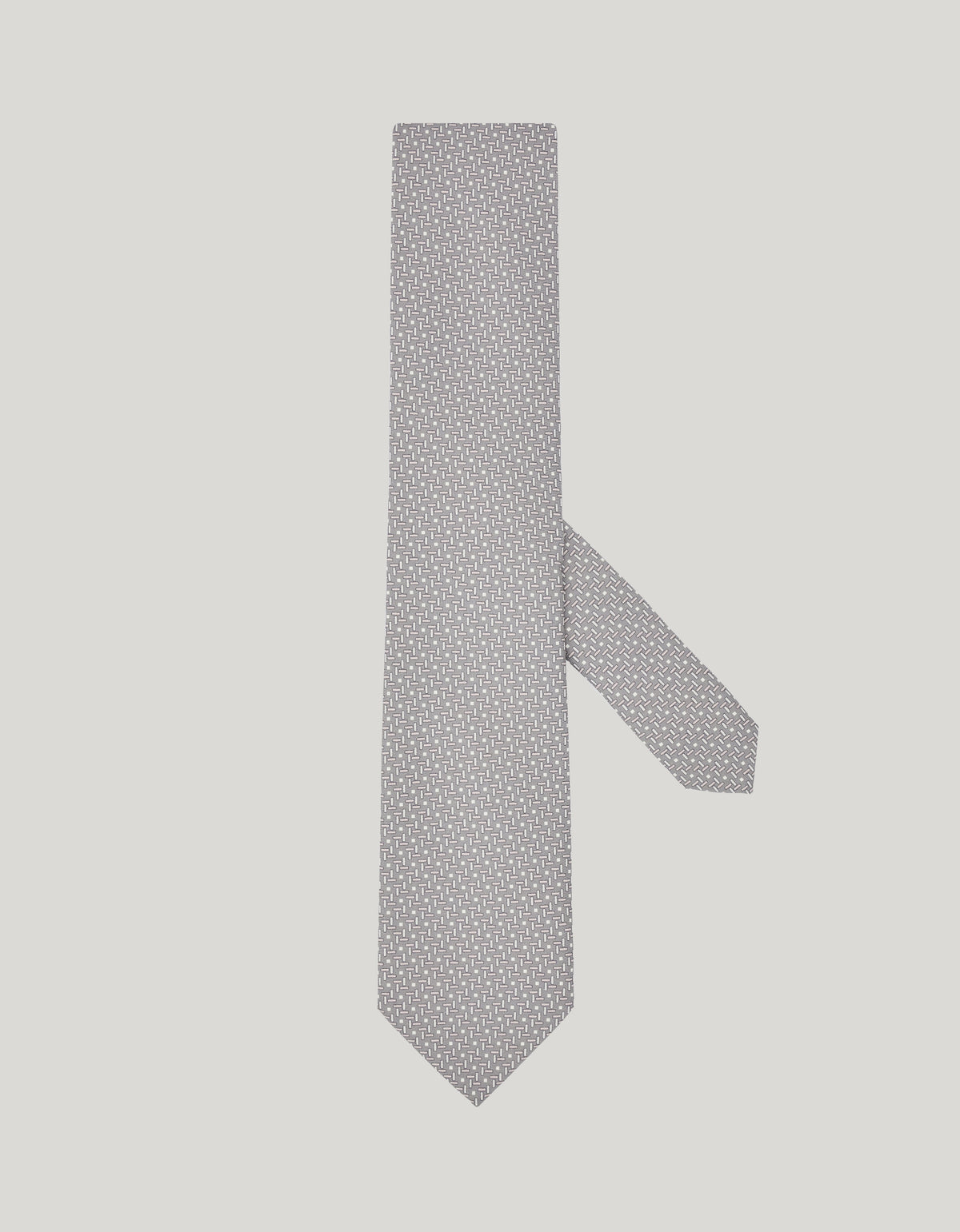 Gray pure silk tie printed with geometric motif