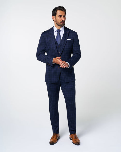 Athletic Fit Stretch Suit Vest - Blue Plaid