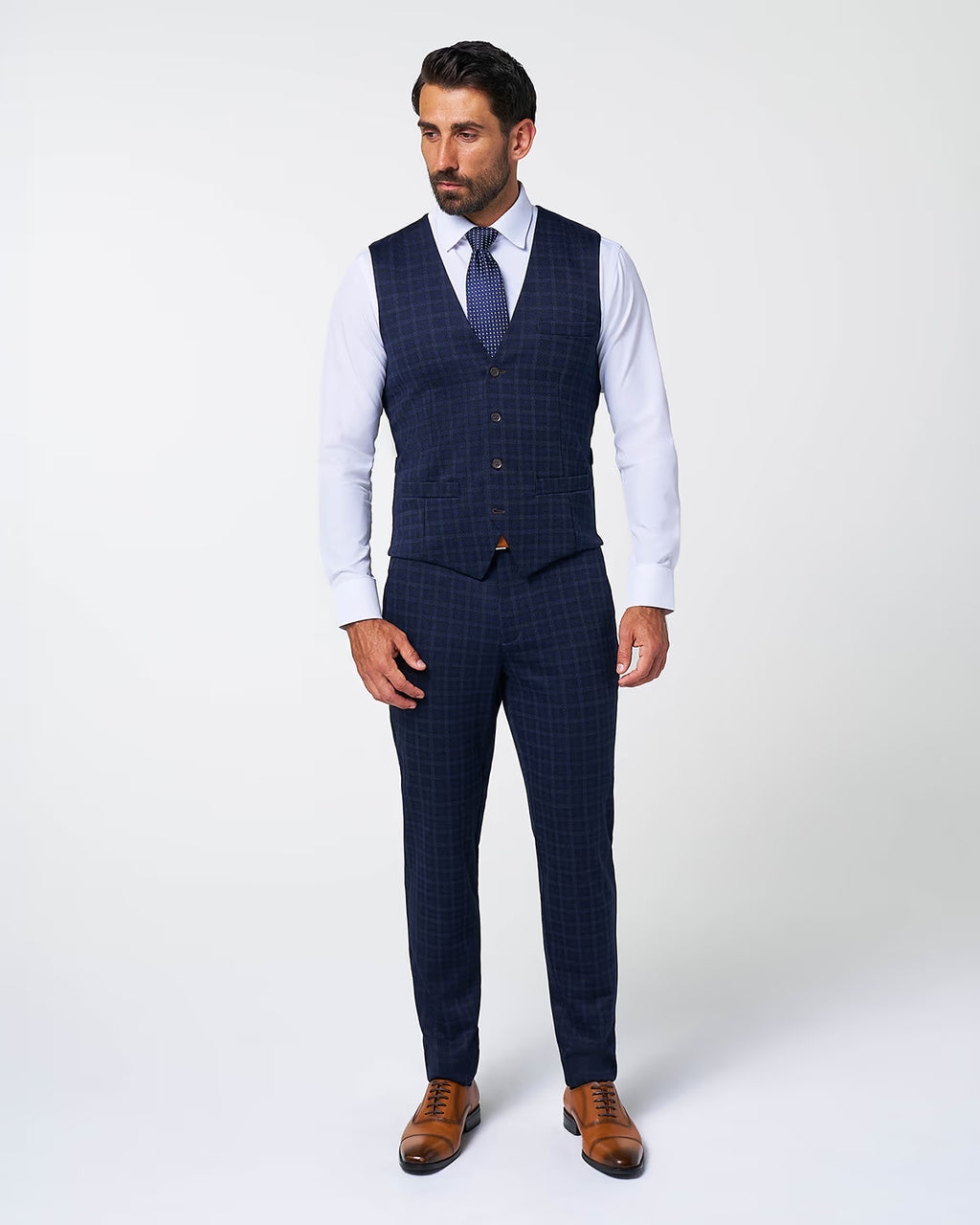 Athletic Fit Stretch Suit Vest - Blue Plaid