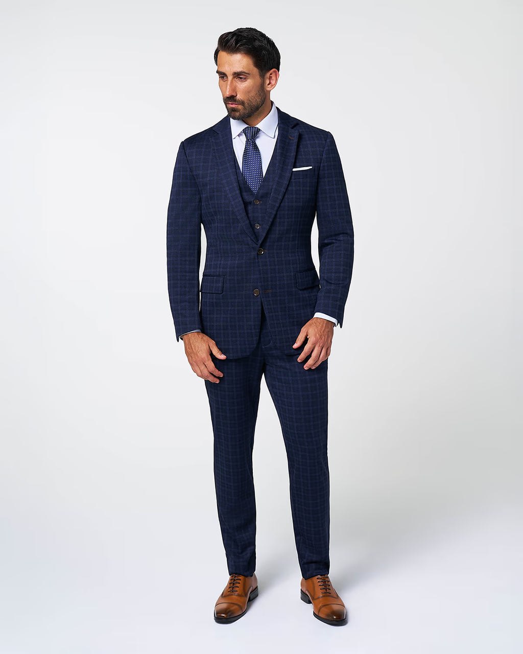 Athletic Fit Stretch Suit Vest - Blue Plaid