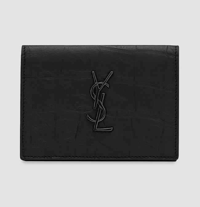 Saint Laurent  Cassandre Card Case in Crocodile-Embossed Leather