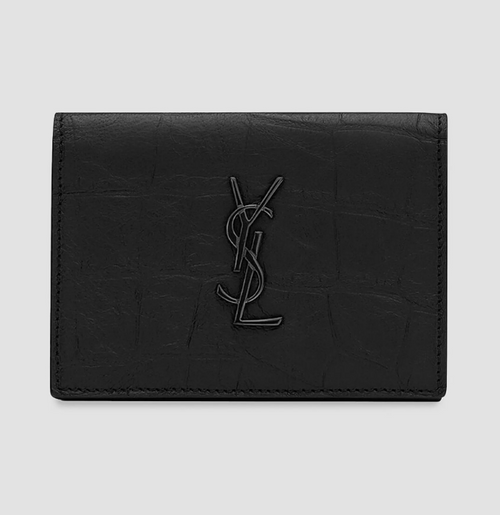 Saint Laurent  Cassandre Card Case in Crocodile-Embossed Leather