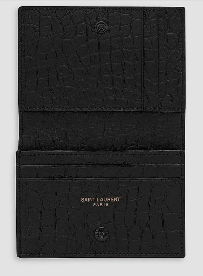 Saint Laurent  Cassandre Card Case in Crocodile-Embossed Leather